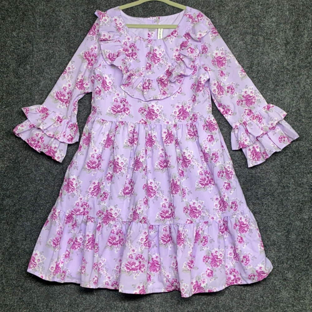 Janie and Jack Girls Purple Chiffon Floral Rose Ruffle Tiered Dress 8 Cottage